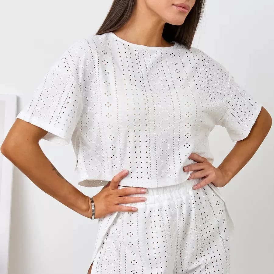 Set Pigiama da Donna con Top Corto a Maniche Corte con Scollo Rotondo e Pantaloncini con Spacchetti Laterali, Abbigliamento Trendy per il Relax