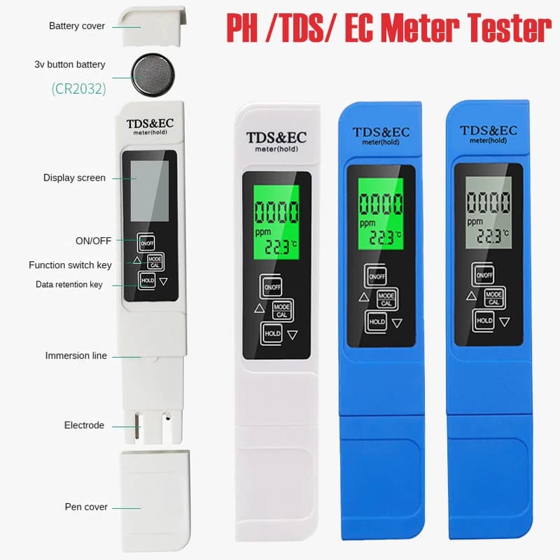 Misuratore 3 in 1 TEMP/TDS/EC, Termometro Digitale a Penna, Tester di Purezza dell'Acqua PPM, Strumento di Monitoraggio per Acquari e Piscine