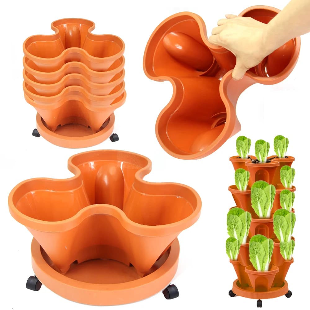 Vaso da fiori verticale impilabile in plastica multistrato per fioriera da giardino con rotelle mobili Decorazione con cornice per piantina di fragole