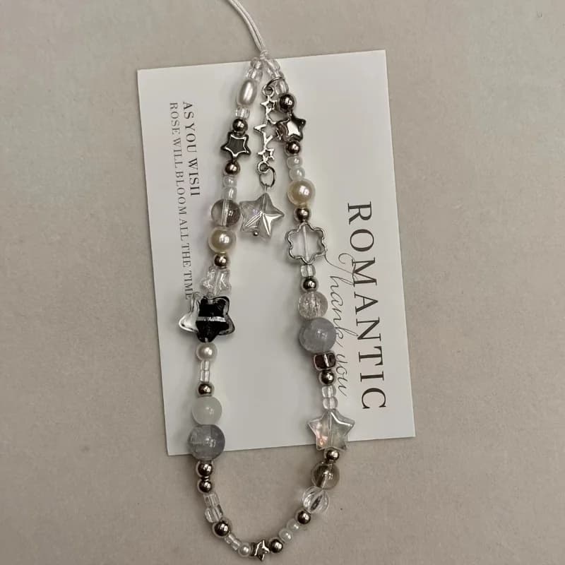 Fashion Silver Star Pearl Beaded Beaded Pendant Phone Xyun Charm For iPhone Samsung Universal Accessories Chain Lanyard Gift