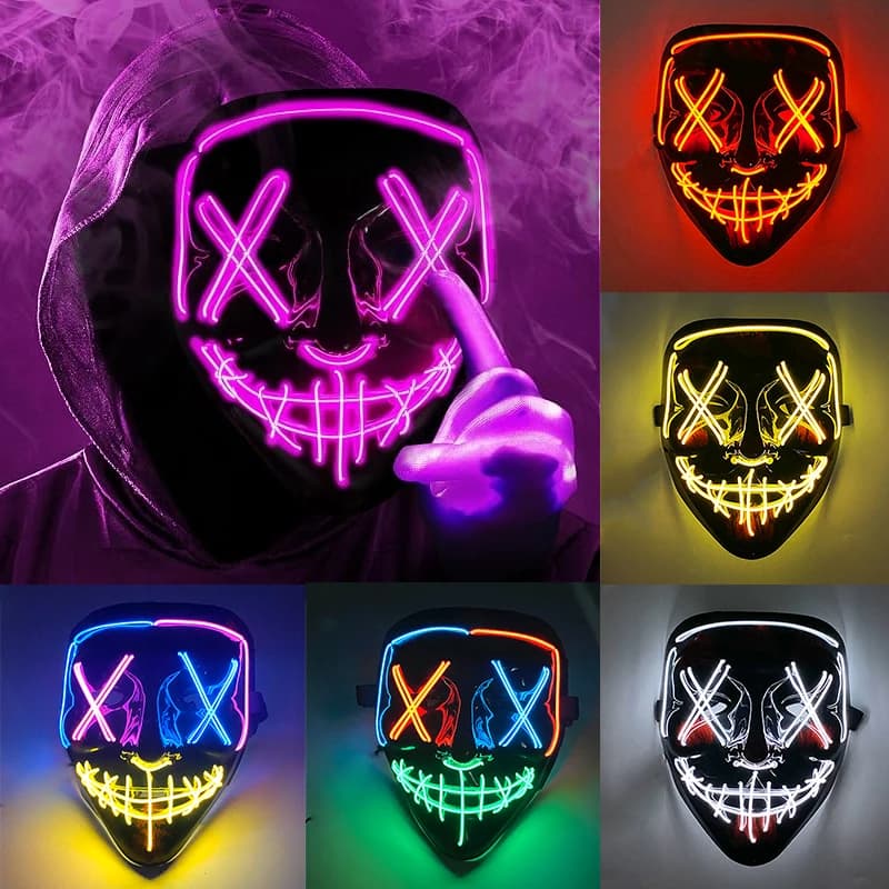 2025 Wireless Rave Mask Decor Cosplay Purge Mask Full Face Mask Shining Neon For Carnival Dark Night