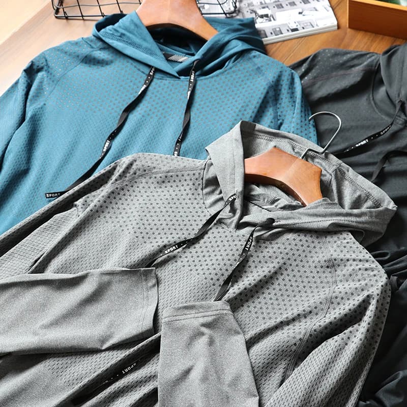 Qui Dry Breathable Men's Long Sve Hoodie T-irt Spor Casual Cotton Tees for Youth All Seasons Running T-irt