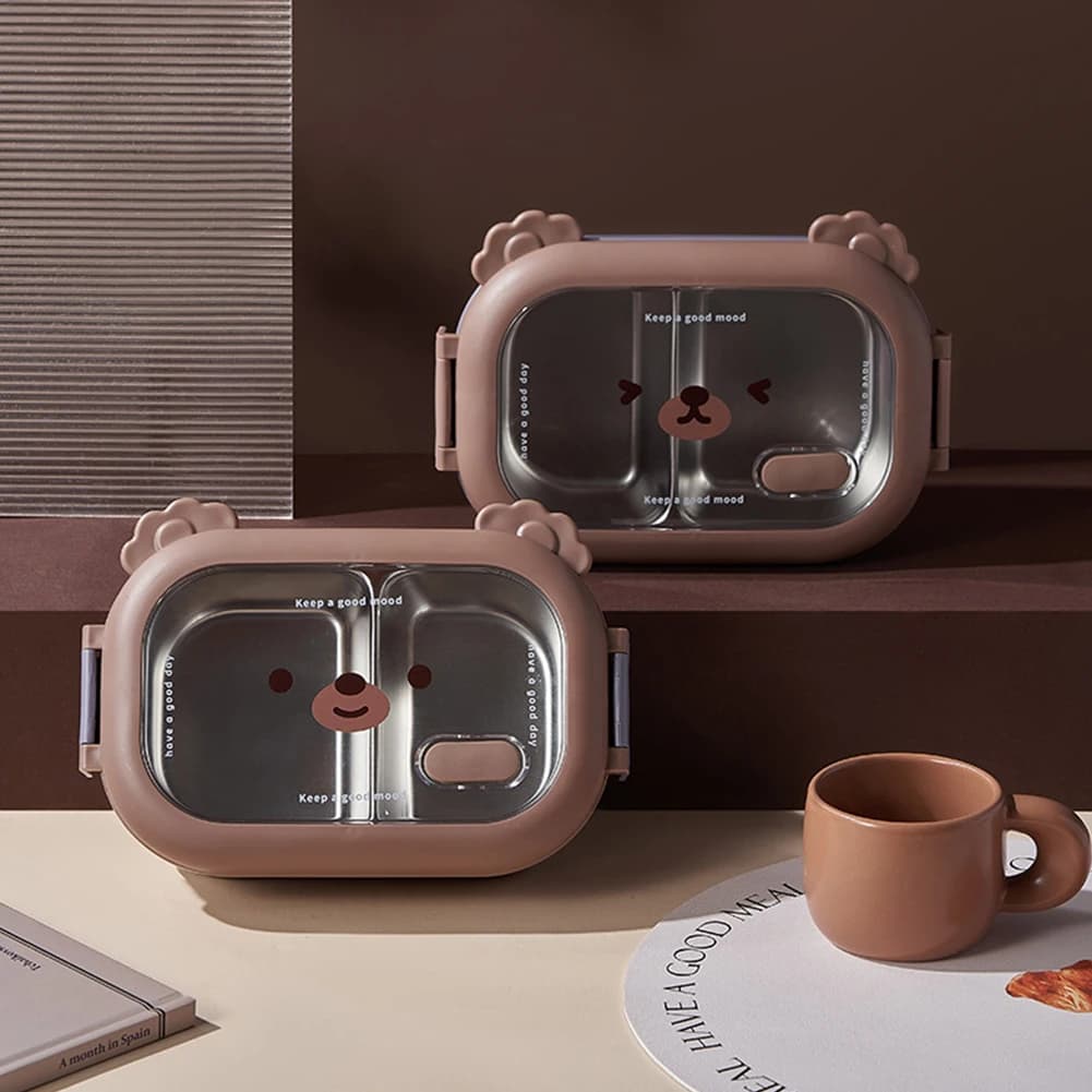 Contenitore per Pranzo per Bambini in Acciaio Inox con 2 Scomparti, Carino Portavivande da 1000ml per Pasti/Frutta/Verdura e Insalate