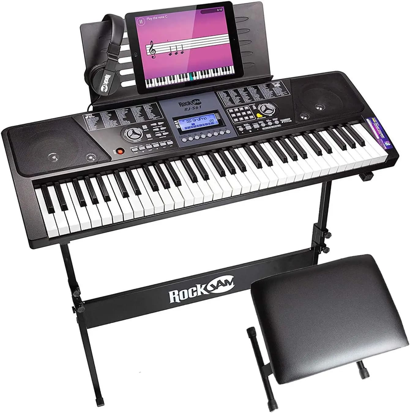 Kit Pianoforte Digitale a 61 Tasti per Principianti con Supporto, Sgabello, Cuffie e Adesivi