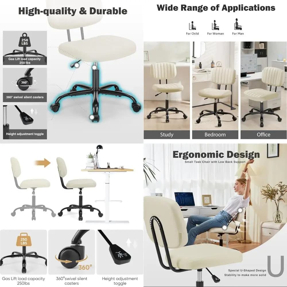 Sedia da scrivania ergonomica con supporto lombare, altezza regolabile, pelle PU, girevole a 360° ° Girevole, Adatto per Bambini e Adulti, Beige