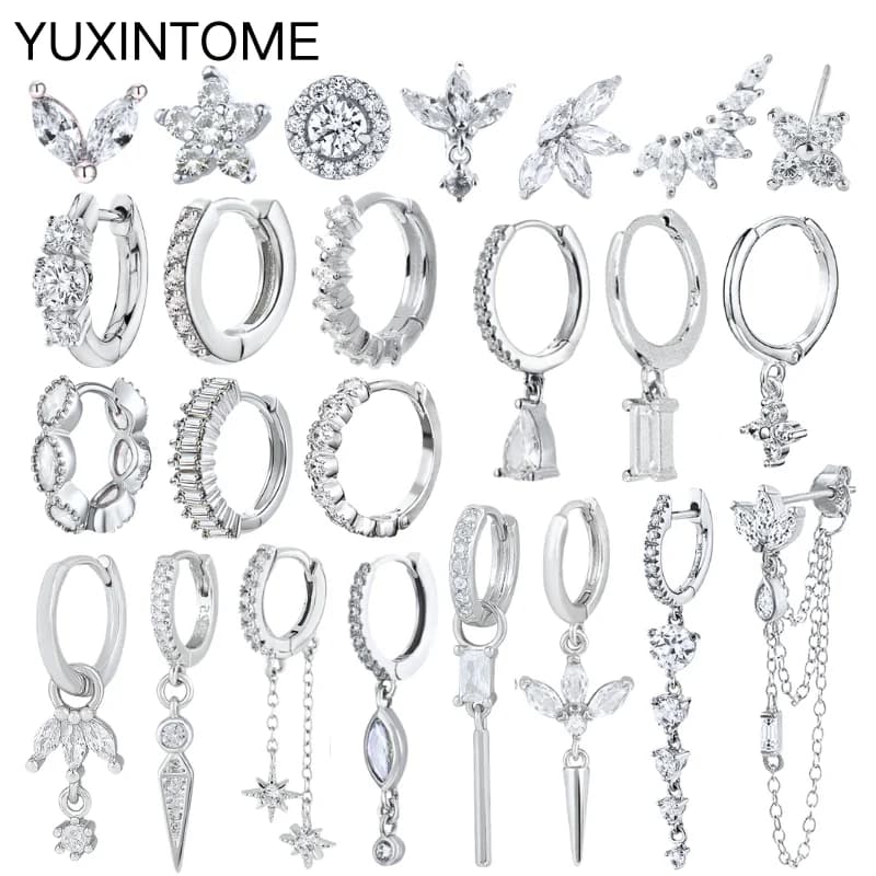 Orecchini a cerchio alla moda con ago per orecchio in argento sterling 925 Orecchini in argento da donna di lusso in cristallo bianco Regalo di gioielli da donna per matrimonio