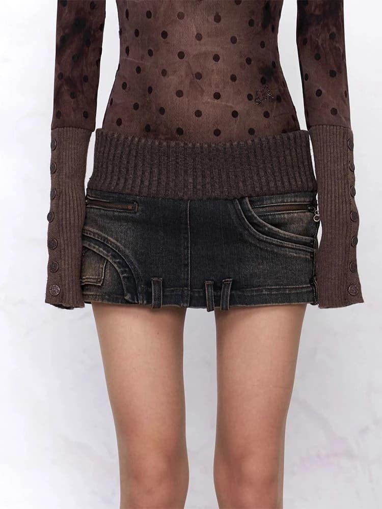 Deeptown Y2k Vintage Denim Skirt Women Sexy Spicy Girl Patchwork Mini Skirts Harajuku Slim Up Streetwear Short Skirts Aesthetics