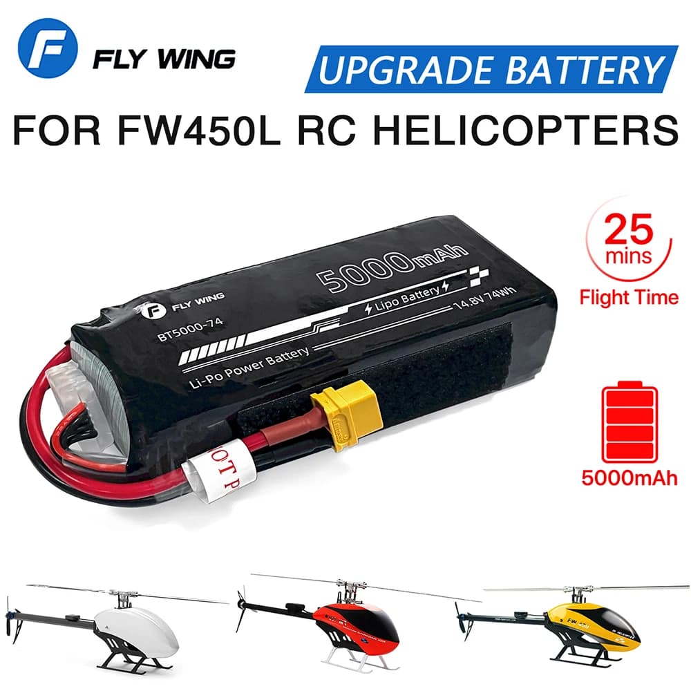 Fly Wing FW450L 5000mAh 4S batteria Lipo ACE Tattu 14.8V 35C batteria di aggiornamento con spina XT60 per elicotteri RC 25min tempo di volo