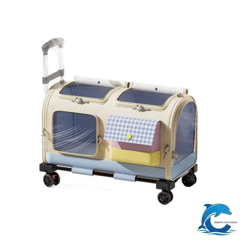 2026 Large Capacity Pet Trolley Case Portable Cat Carrier Rolling Luggage Outdoor Travel Backpack Multi-cat Pet Transport Bag