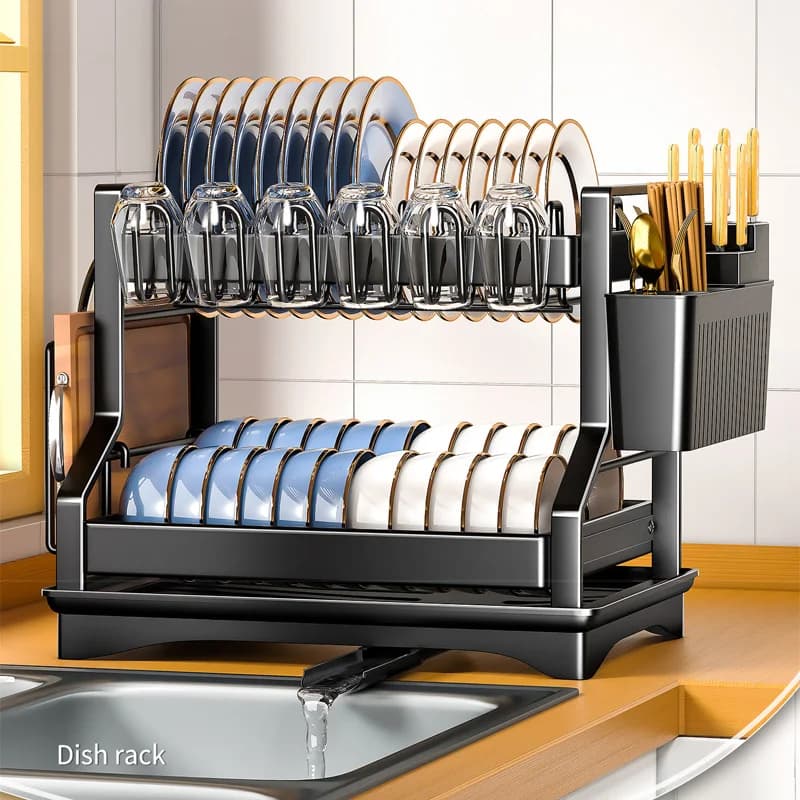 Cutlery for kitchen dishes with drainage basket 2-tier dishes knife Fork knife Water cup holder