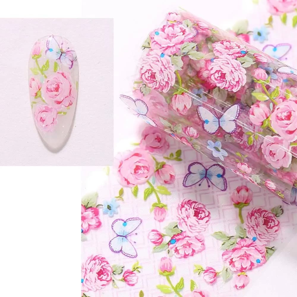Cursori Decorazione per unghie Manicure Fiore Lamine per unghie Decalcomanie per unghie olografiche Decalcomanie di carta per trasferimento Adesivi per unghie floreali