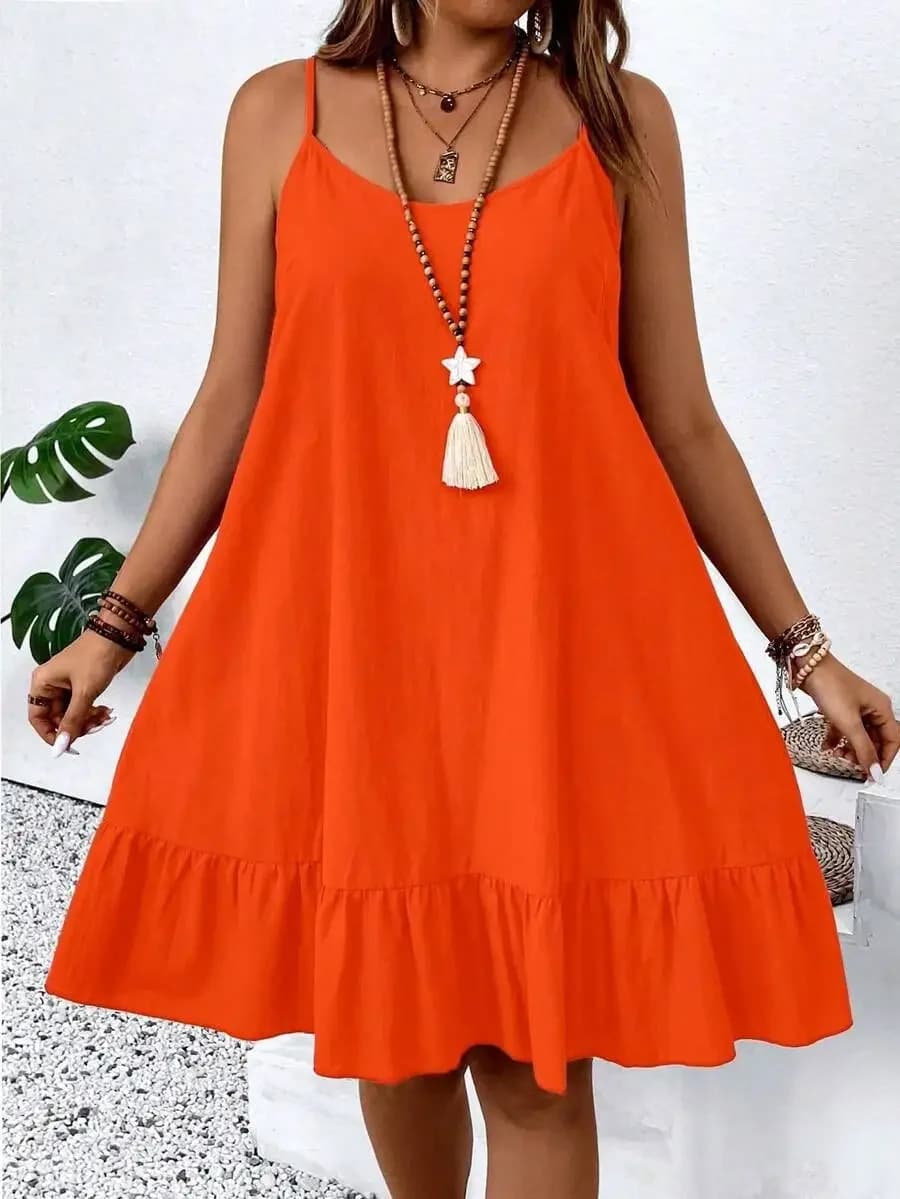 EMERY ROSE Plus Size Solid Color Casual Sleeveless Dress Orange