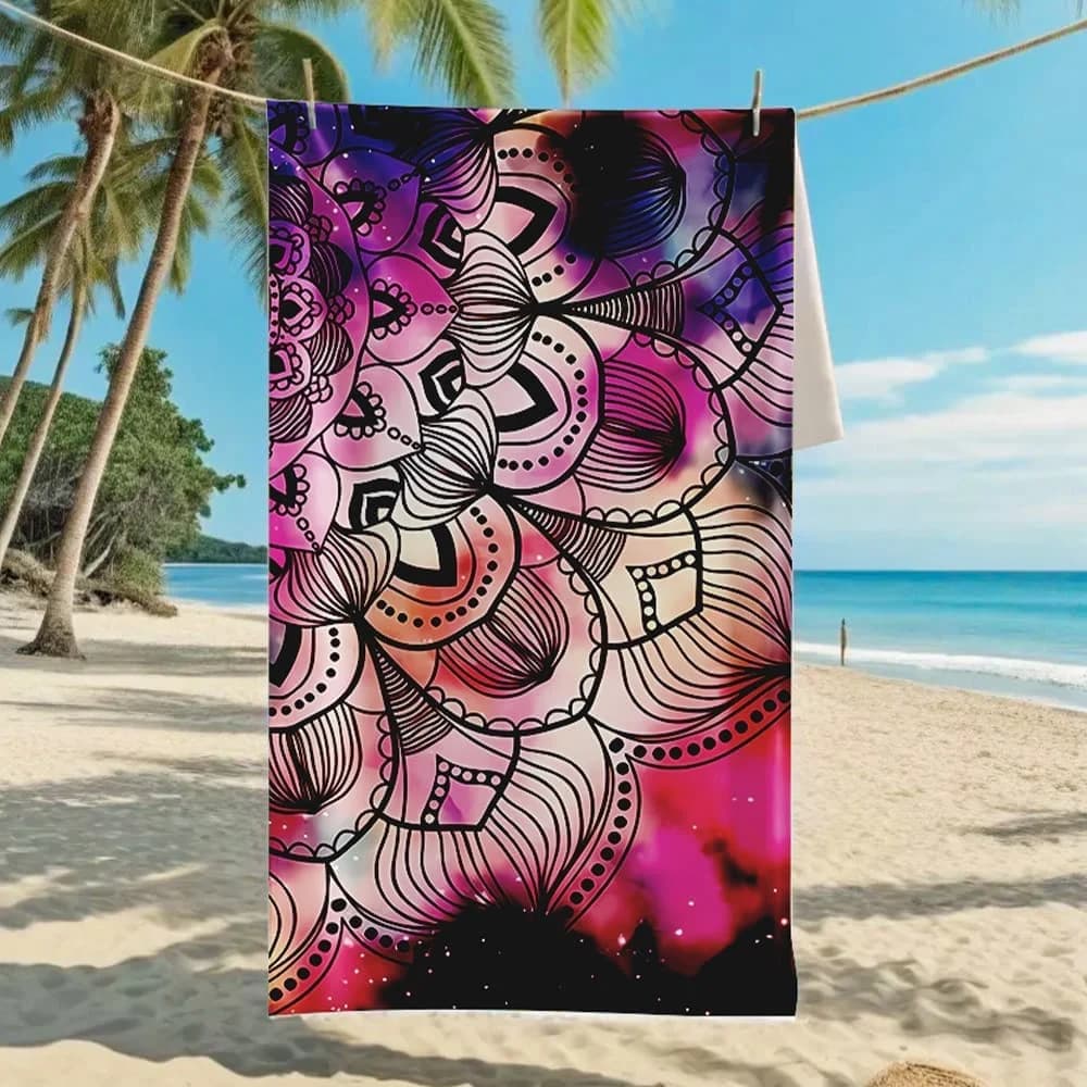 Telo Mare in Microfibra con Stampa Mandala Boho, Asciugatura Rapida, Anti-Sabbia, con Design Geometrico Colorato per Nuoto e Viaggi