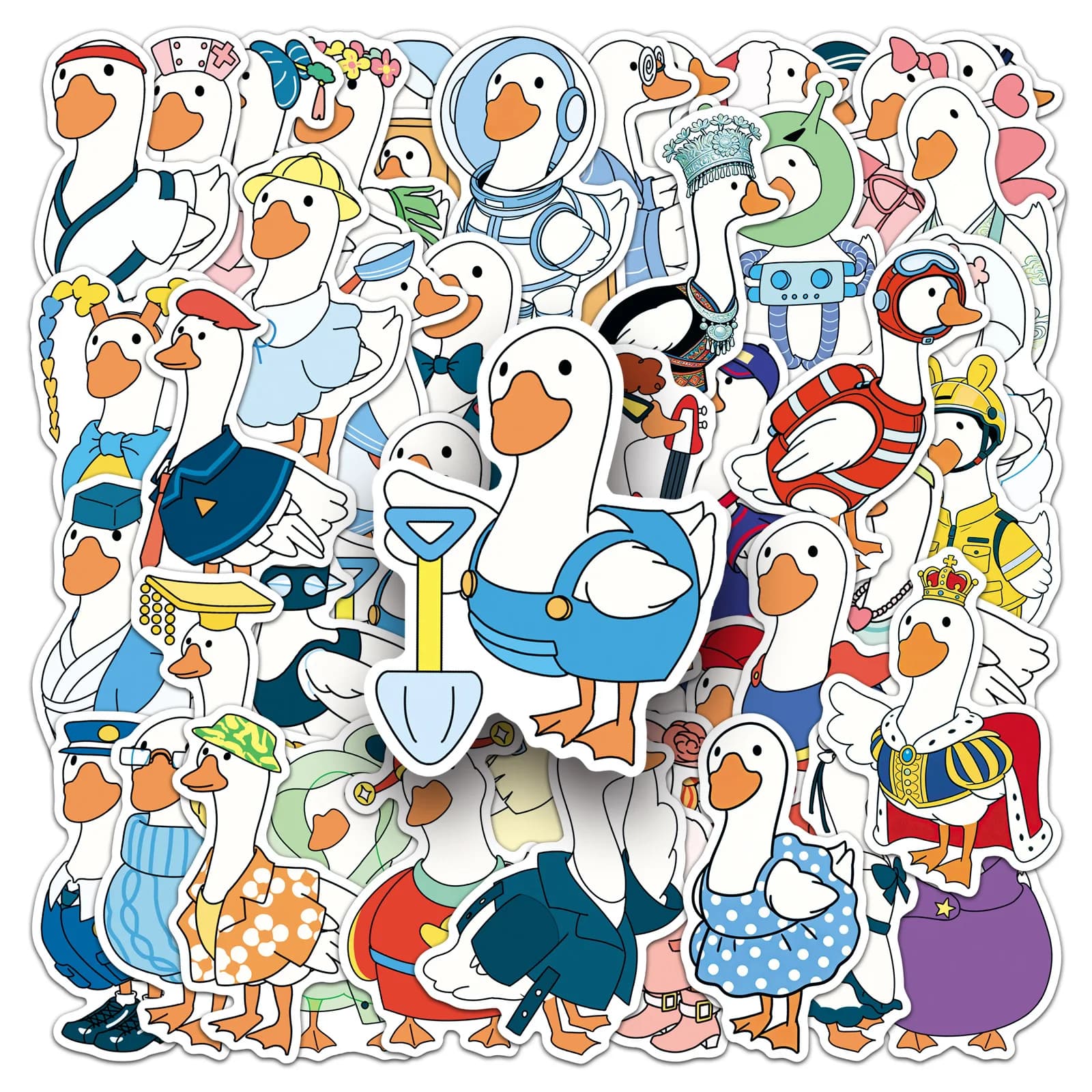 50 Pezzi Adesivi Decorativi Impermeabili a Forma di Oca, Cartoni Animati Disegnati a Mano, per Tazze, Telefoni, Cartelle e Cancelleria