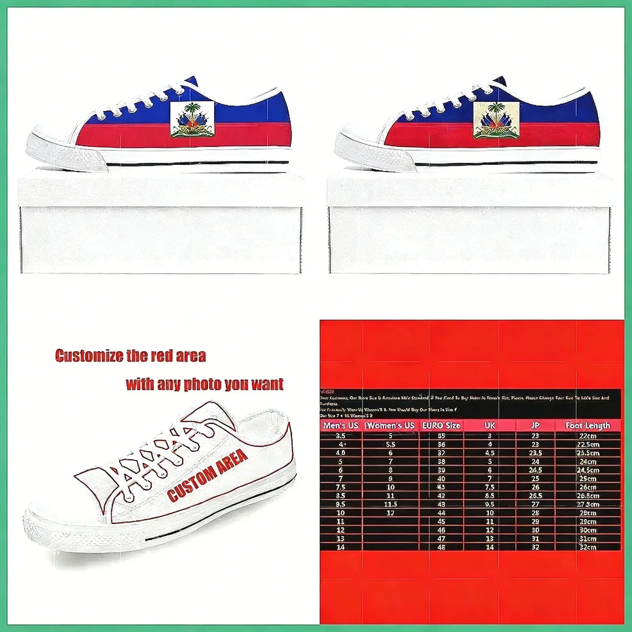 Sneakers in tela con stampa della bandiera haitiana, scarpe casual unisex basse per uomo, donna e ragazzi