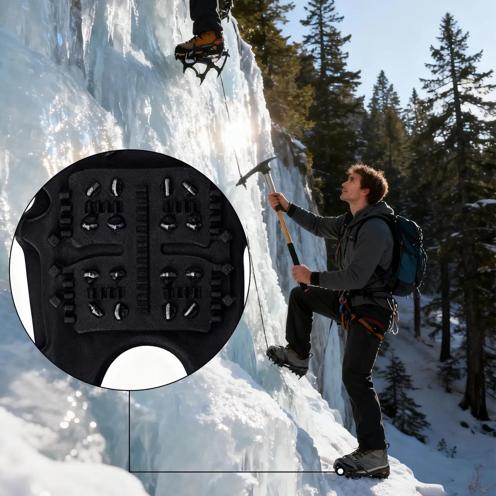Punte da ghiaccio a 24 denti per stivali con cinghie - Tacchetti da neve invernali per escursionismo, arrampicata, alpinismo, zaino in spalla Uomo Donna Adulto