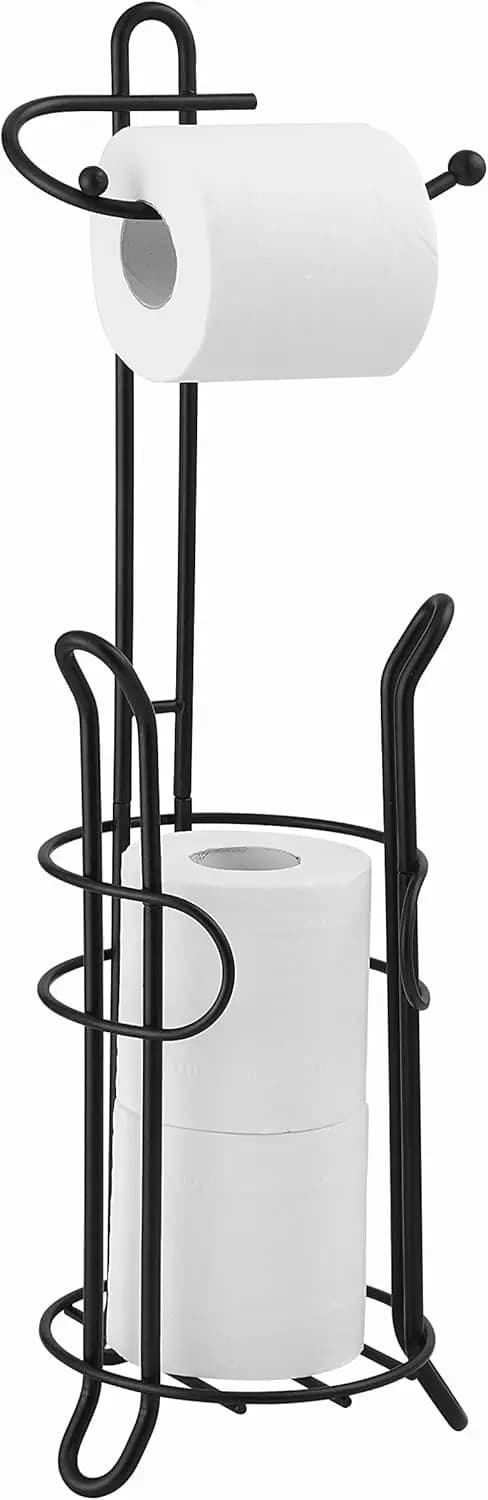 Portaoggetti per rotoli di carta igienica da bagno, con spazio sufficiente nell'area riservata per riporre rotoli extra large (nero)