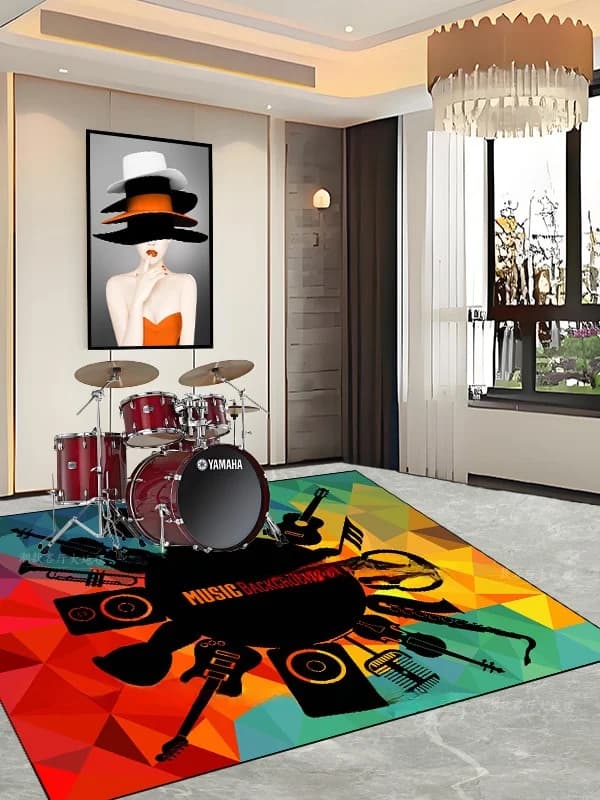 Tappetino per Batteria Antiscivolo e Fonoassorbente, Tappeto Antiurto per Batteria Jazz ed Elettronica, Tappeto Decorativo per Casa