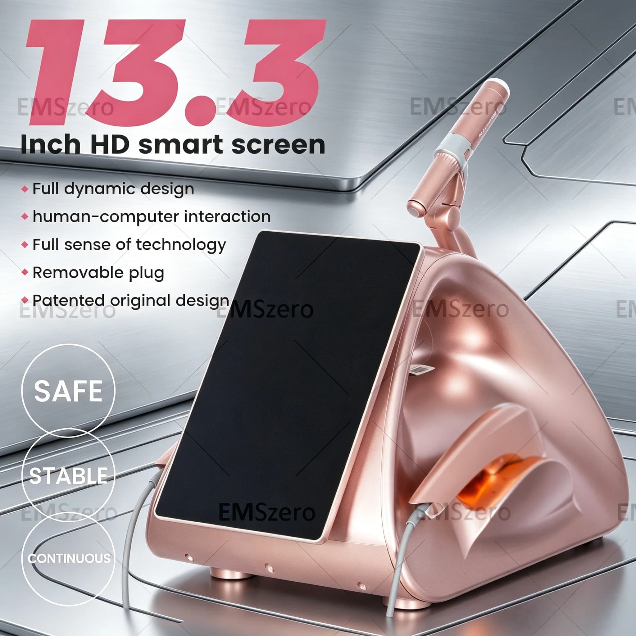 Schermo Smart HD 13.3 Pollici, Dispositivo HIFU Multidimensionale Anti-Età per Lifting Facciale, Rigenerazione del Collagene, Levigatura delle Rughe Sottili