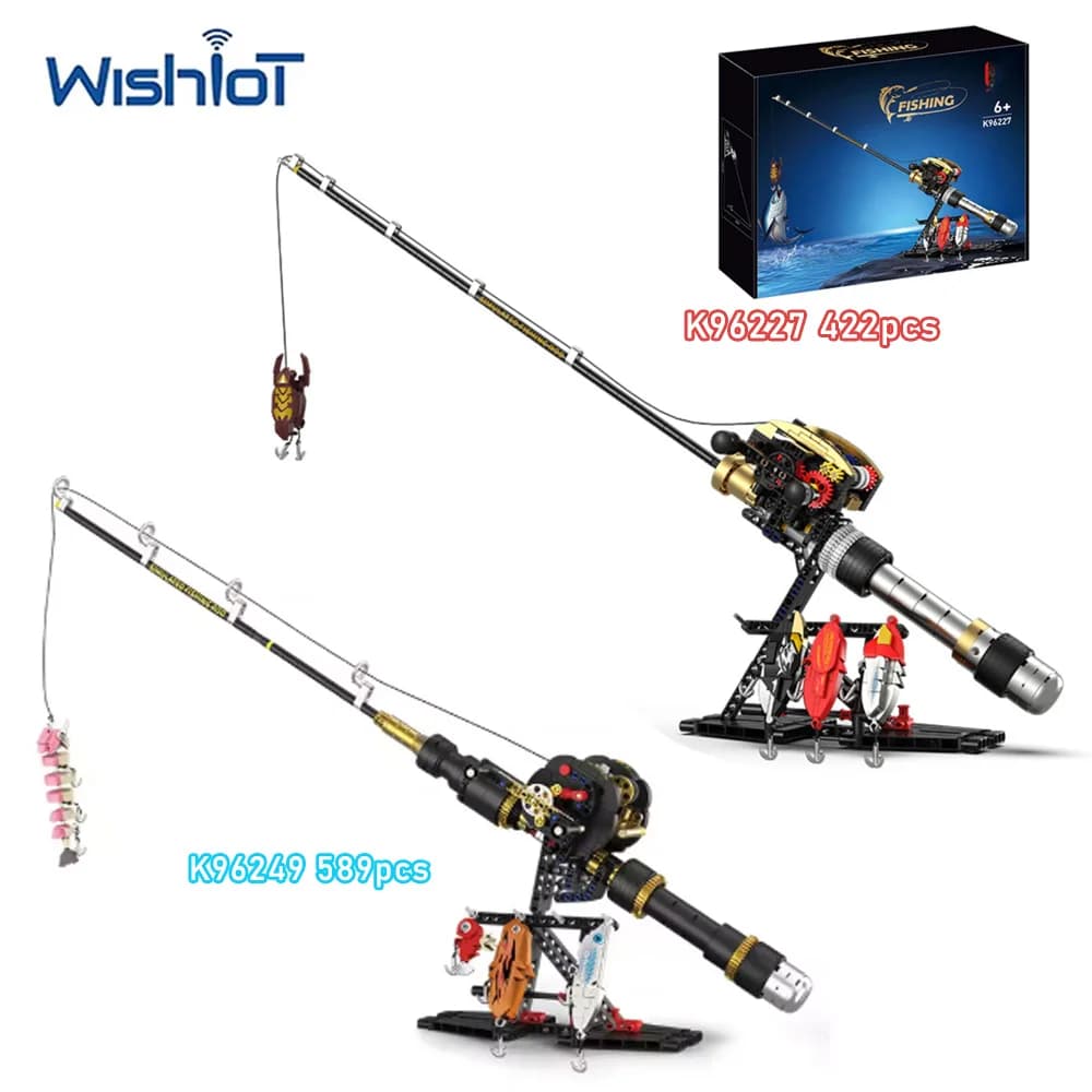 Blocchi da Costruzione Modello Canna da Pesca Simulata con Mulinelli K96249/K96227, Giocattoli da Collezione MOC, Mattoncini Piccoli, Regalo Fai-da-te per Adulti