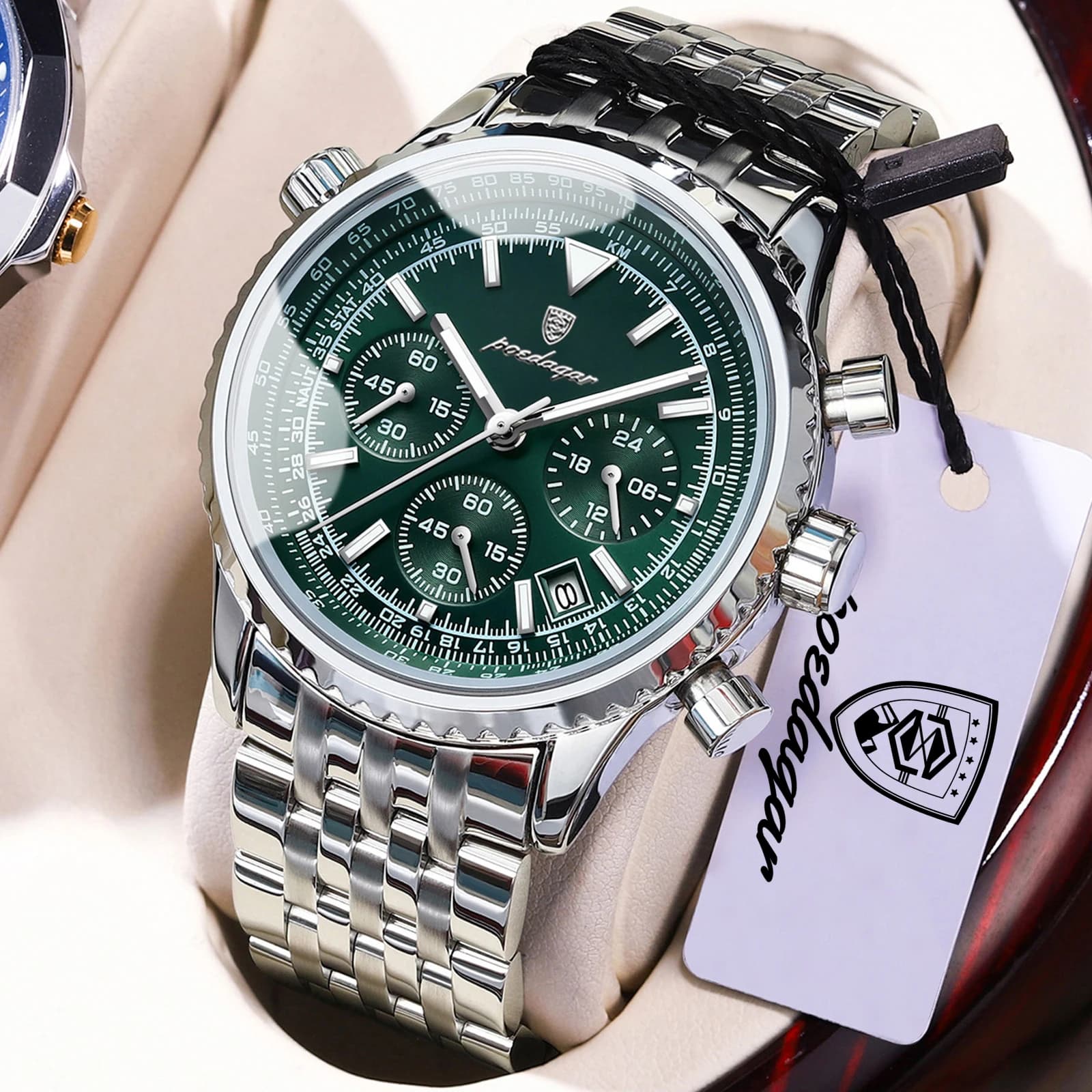 POEDAGAR Orologio da uomo originale al quarzo in acciaio inossidabile impermeabile luminoso alla moda con data e cronografo, orologio militare da uomo