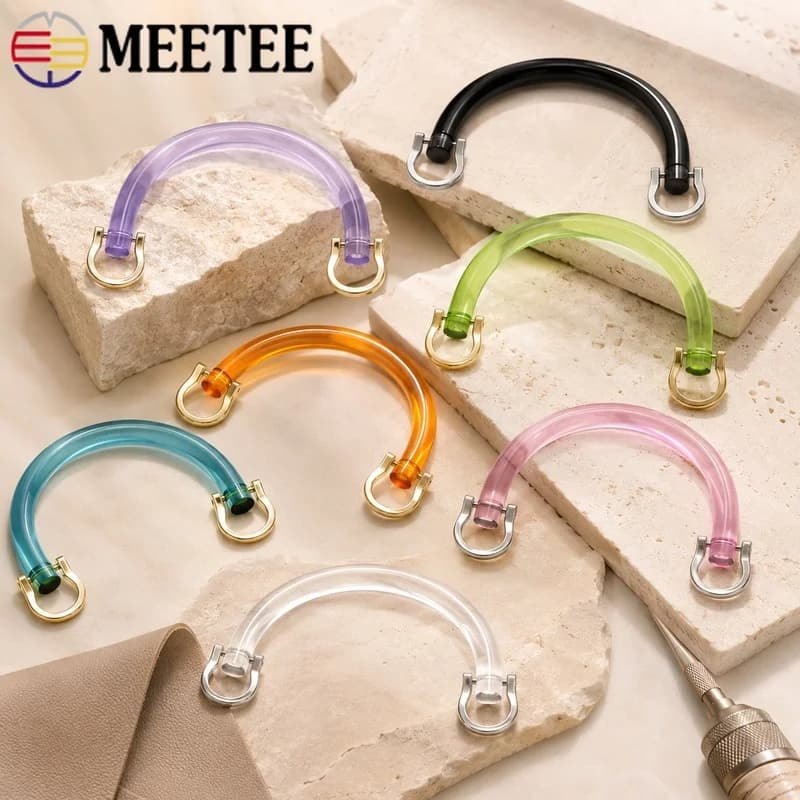 2Sets 12cm Acrylic D Shape Bag Handle Resin Wristband with Metal Buckles for Handbag Purse Frame Repair Replacement Parts Kit