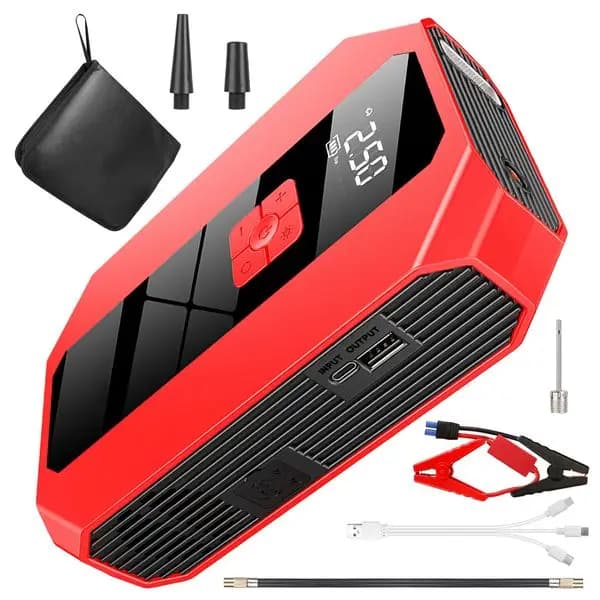 Avviatore di Emergenza Portatile per Auto con Compressore d'Aria 1500A 400PSI, Power Bank e LED