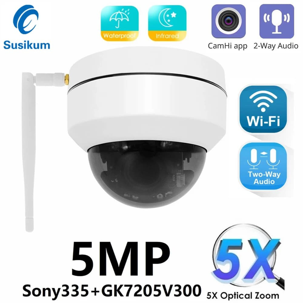 Telecamera IP PTZ Wifi 5MP Zoom ottico 5X protezione di sicurezza wi-fi sorveglianza CCTV esterna Speed Dome Camara Camhi APP