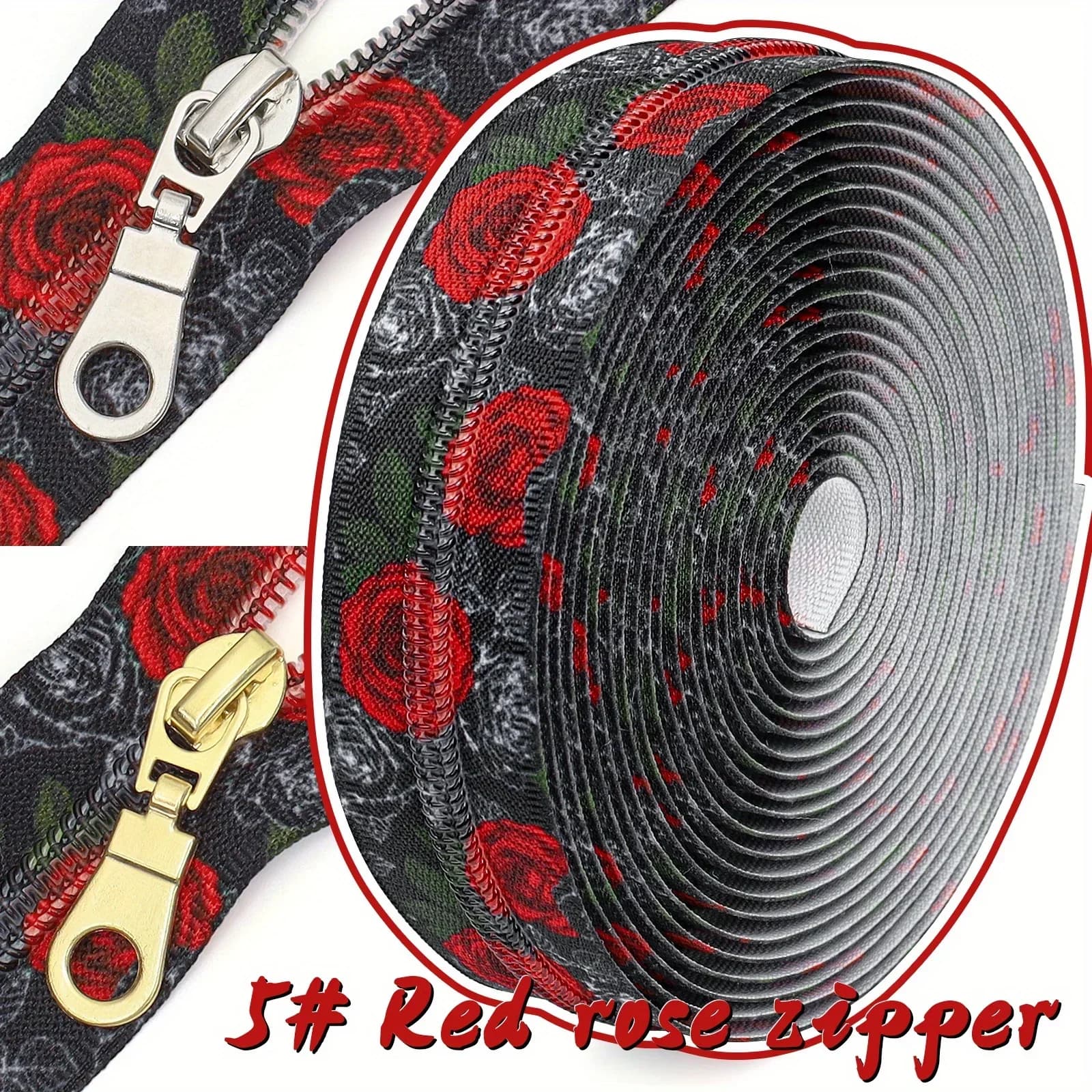 1 set, 5 #nylon printed zipper, 177.16inch/450cm zipper, with 10 locking zipper heads, sewing replacement zipper