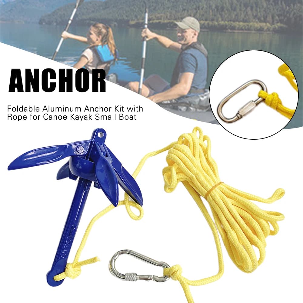 Kit di ancoraggi per barche in alluminio con corda, accessori per la pesca con ancoraggio pieghevole, per canoa kayak piccola barca, ancoraggio pieghevole