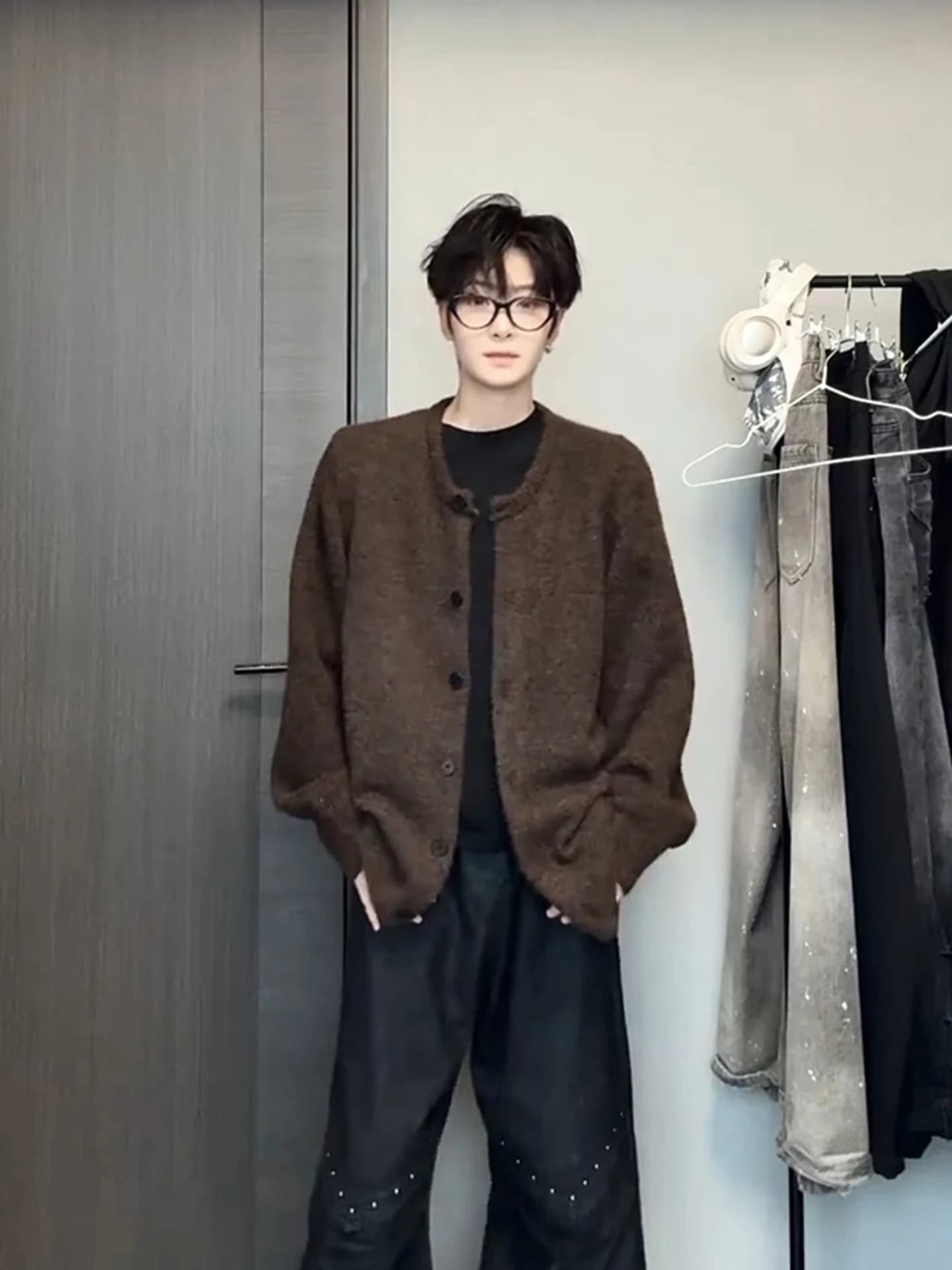 Deep Brown Men's Open Cardigan Sweater American Retro Style Knitted Jacket Lazy High-End Feeling Autumn Winter Fashion Clothes