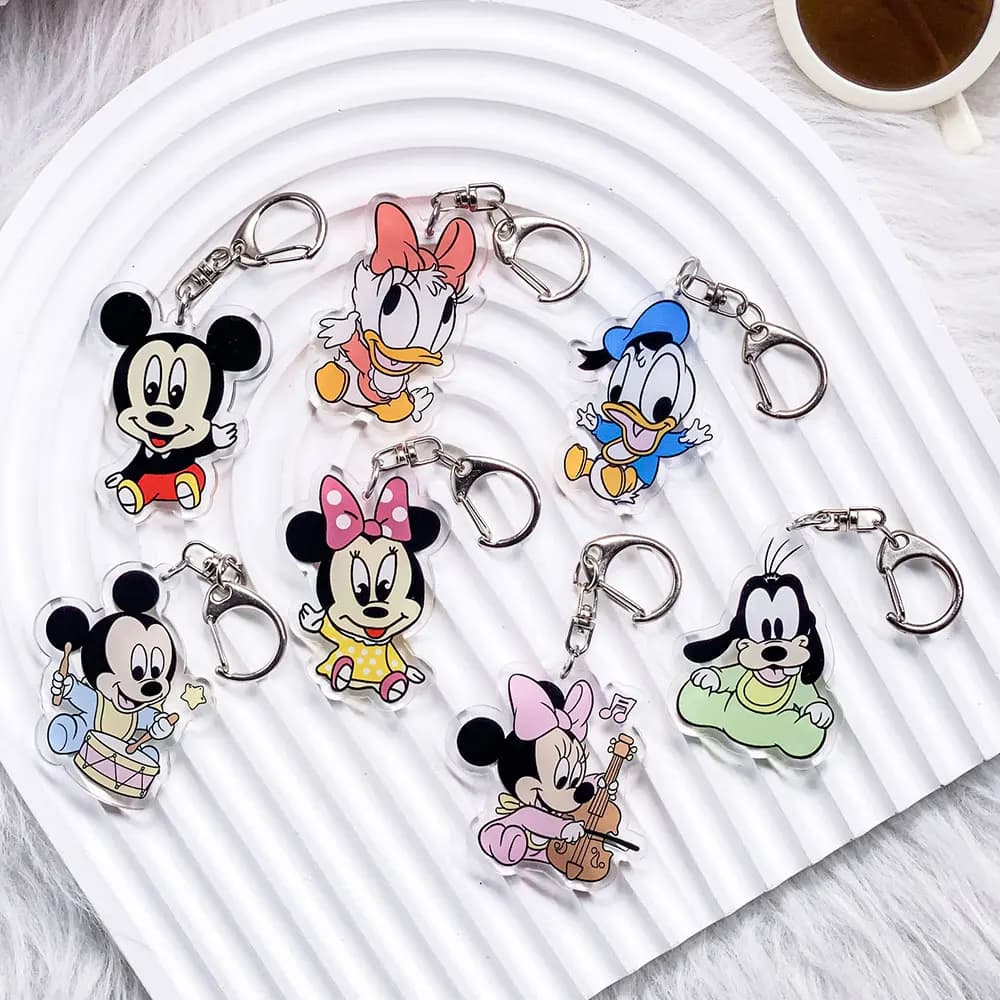 1/7 pezzi personaggi Disney Topolino portachiavi per auto in acrilico borsa divertente ciondoli accessori zaino ciondolo portachiavi regali per amici