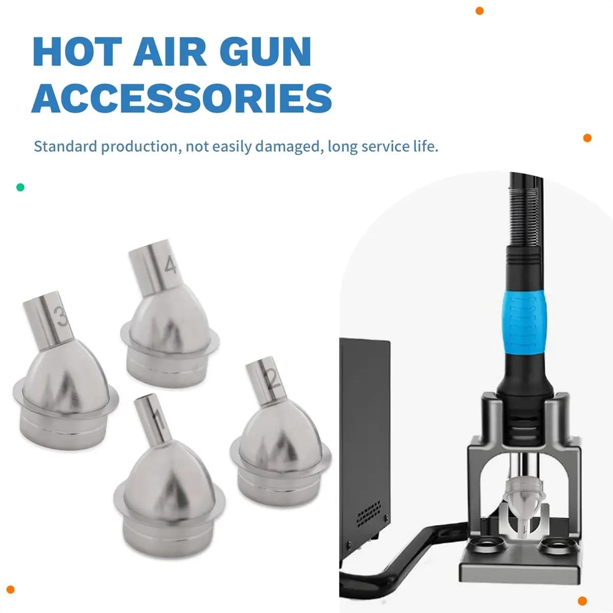 DT81 4PCS Straight Nozzle Hot Air Gun Nozzle Heating Tool for Aixun H310D/H312/H314 Hot Air Gun Accessories Bent Nozzle