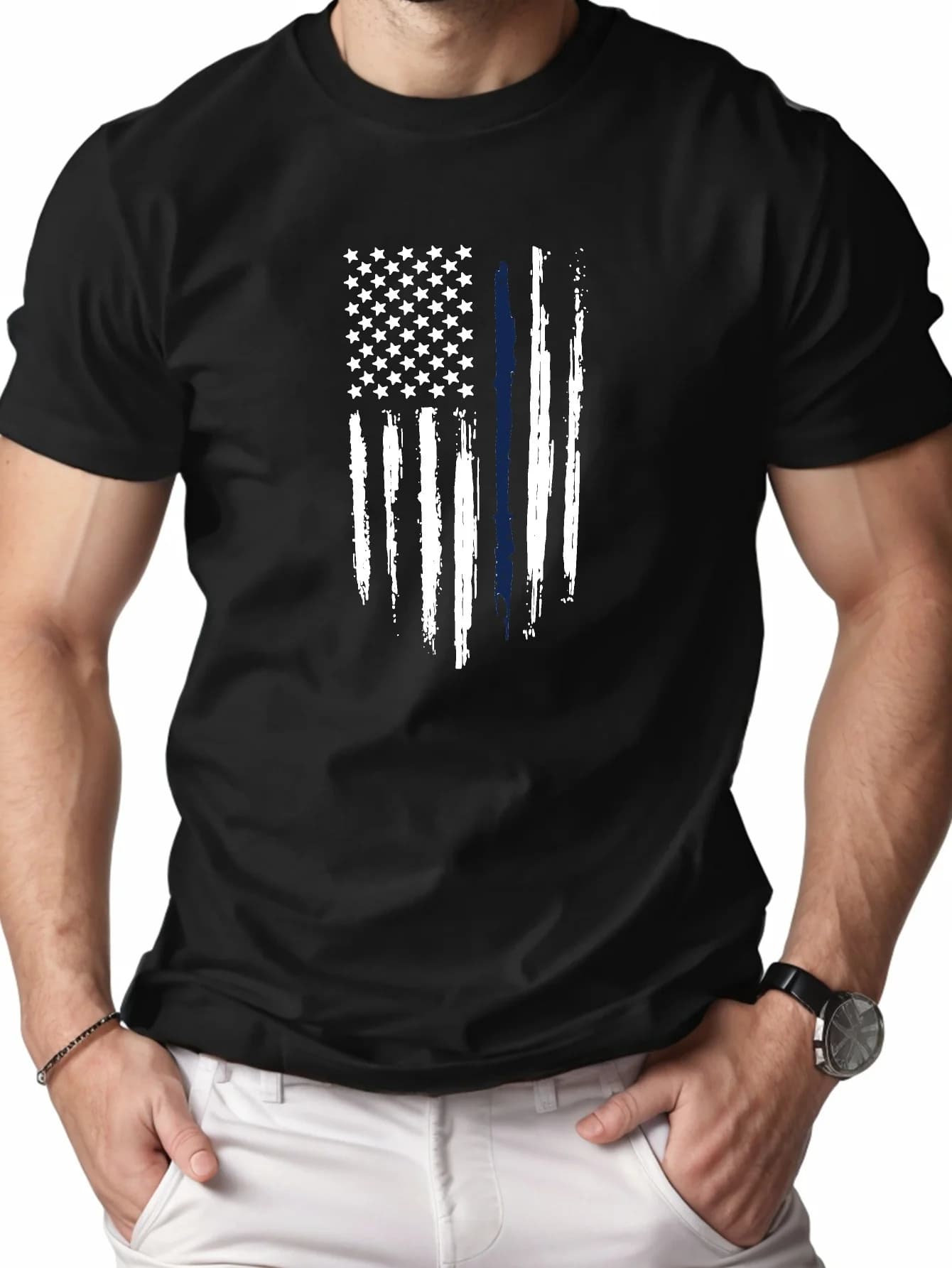T-shirt stampata con bandiera patriottica americana da uomo - Girocollo casual, adatta per tutte le stagioni