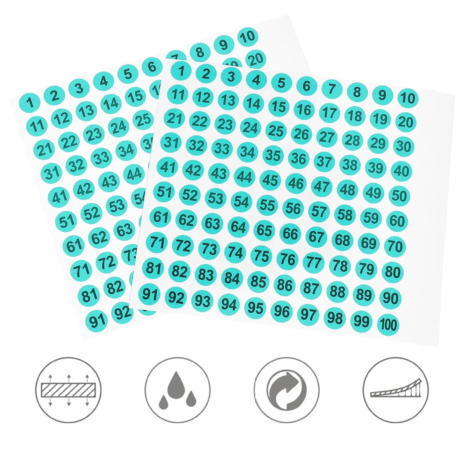 100 etichette adesive rotonde con numeri in PVC per fai da te, artigianato, archiviazione, organizzazione, cartelle, etichette per bomboniere, per bambini