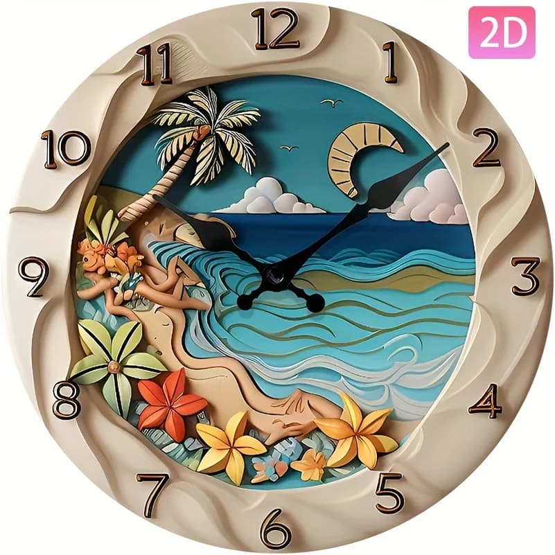 Orologio da parete rotondo con design paesaggistico marino, funzionamento silenzioso e senza ticchettio. Adatto per la decorazione della casa o come regalo. Requi