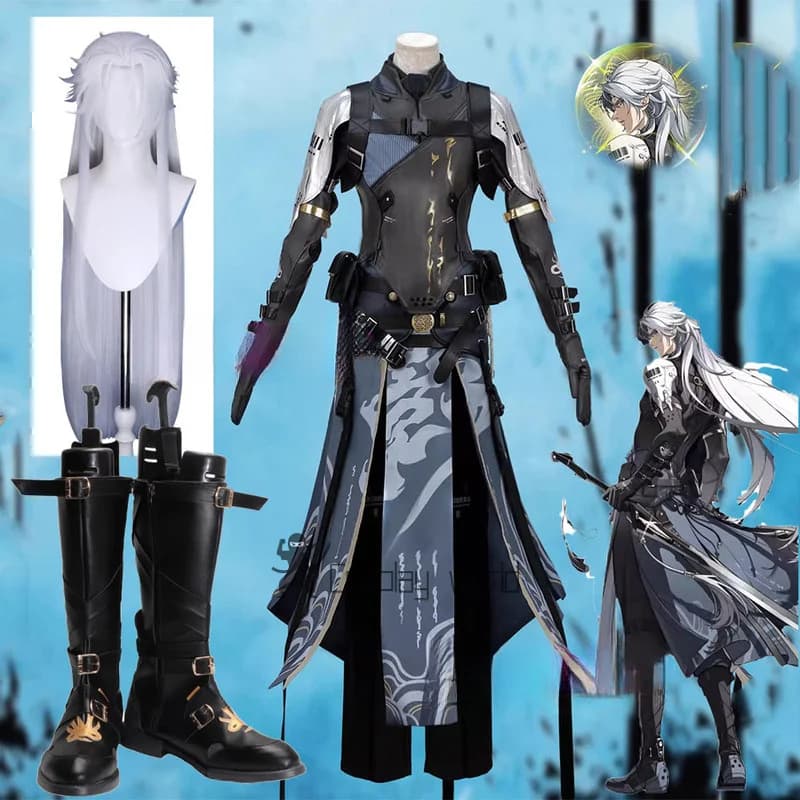 Cosplay Wuthering Waves Calcharo Kakarot Costume with Wig, Shoes, Vest, Dress, Spades, Gloves and Accessories for Halloween Man and Woman
