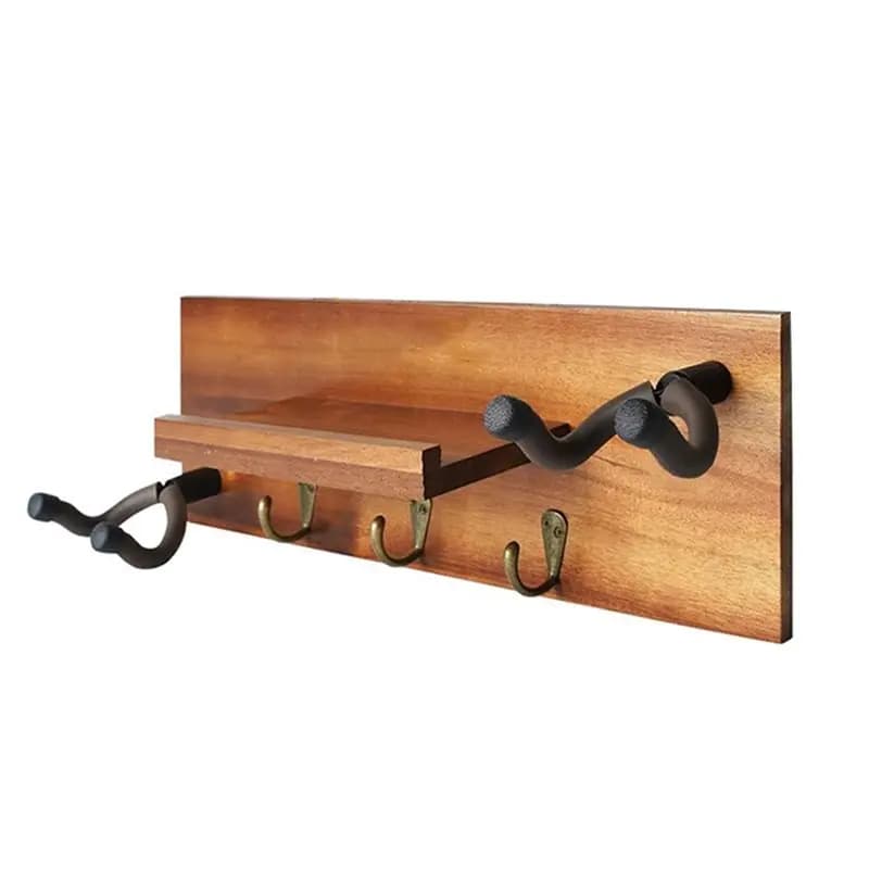 A51Q-Sistema di montaggio a parete per chitarra con gancio girevole, gancio in legno con ripiano e supporto per plettro - Supporto da parete per Gui acustico