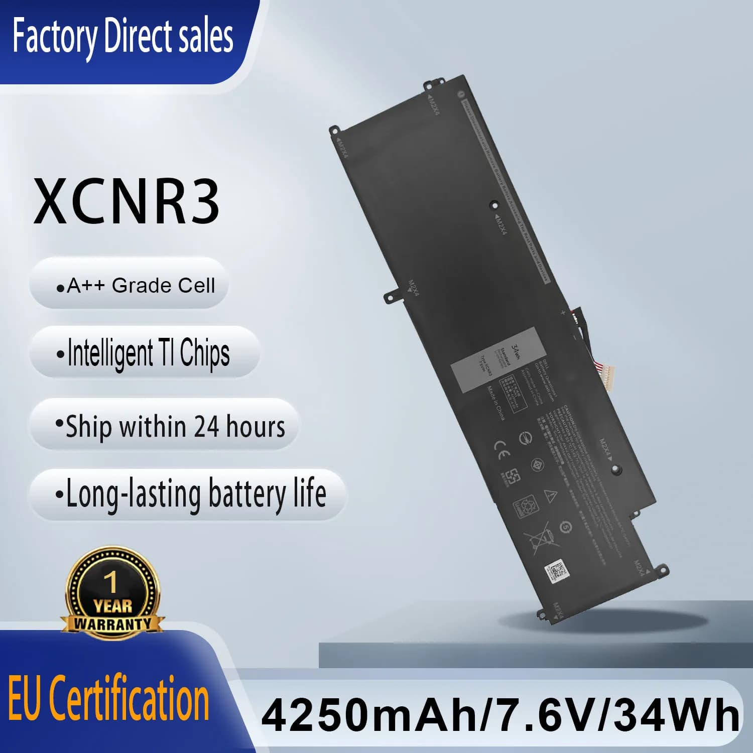 Nuova batteria per laptop XCNR3 7.6V34Wh 4250MAH per Dell Latitude 13 7370 Ultrabook Series WV7CG 0WV7CG 0XCNR3 WY7CG MH25J N3KPR P63NY