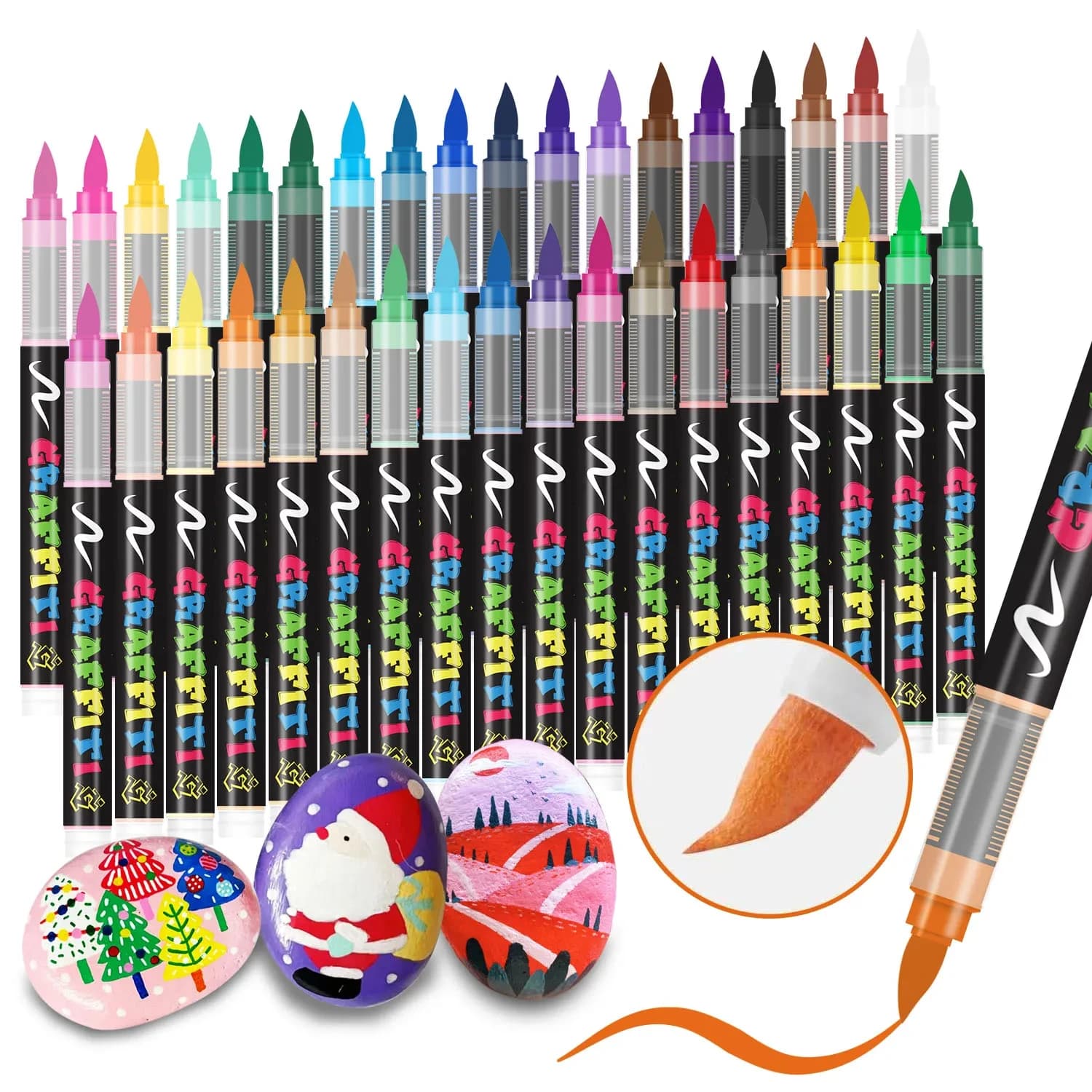 12/24/36 Colors Liquid Straight Type Acrylic Marker Pen Sets Brush Tip for DIY Painting, Rock Painting, Calligraphy,Doodle