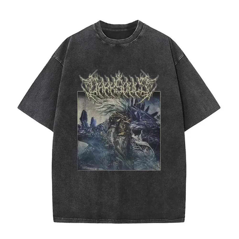 Washed Vintage Game Dark Souls Nameless King Graphic T-shirt Men Women 90s Gothic Rock T-shirts Men's Punk Oversized T Shirts