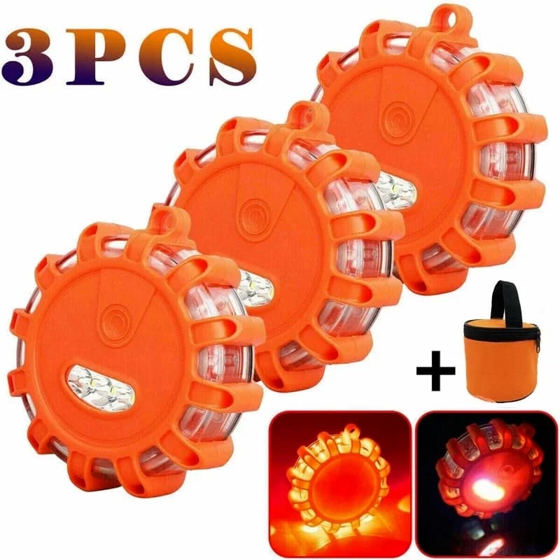 Confezione da 3 Luci di Emergenza LED Lampeggianti per Strada, Richiede Batterie AAA, Disco Magnetico Lampeggiante per Sicurezza Stradale