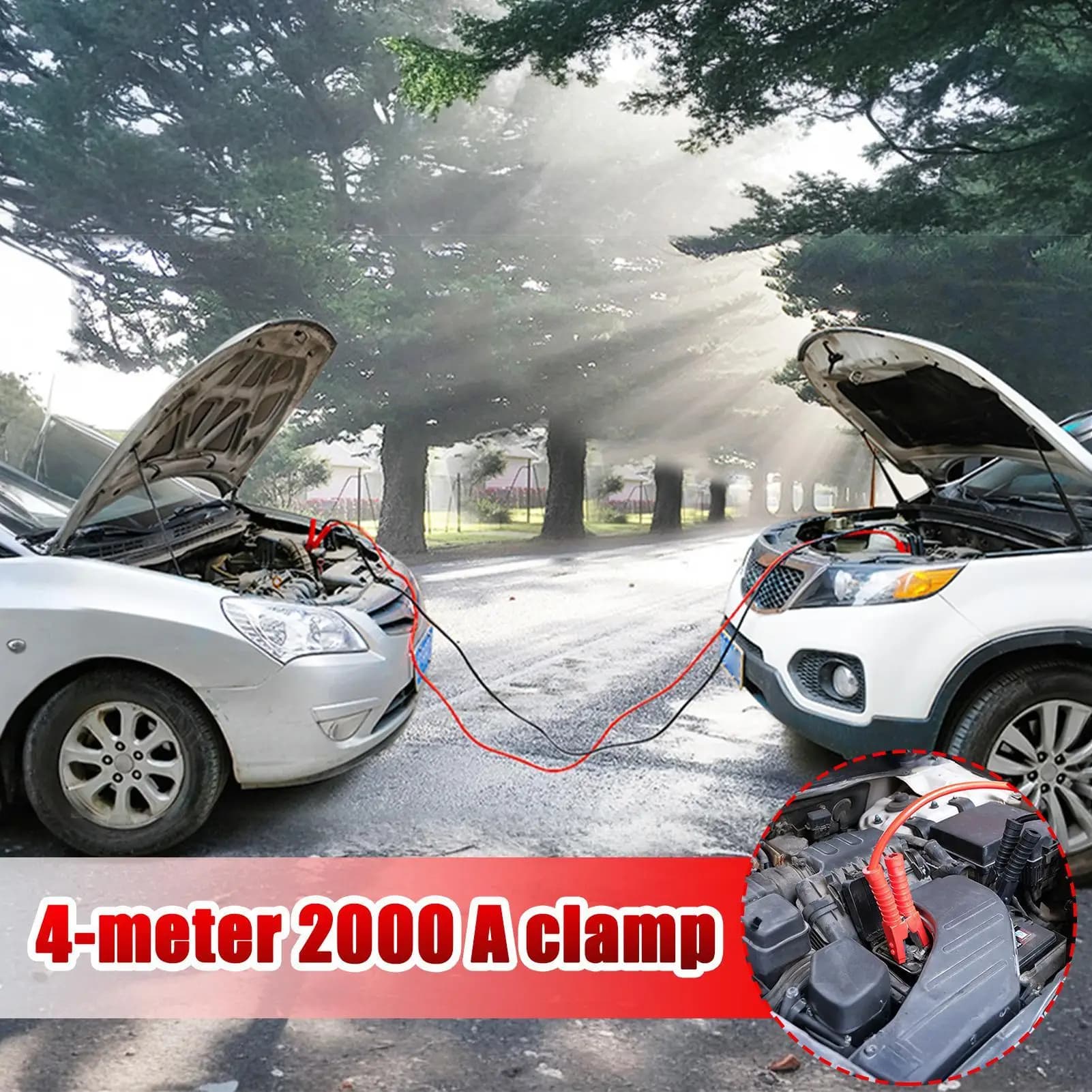 Batteria per auto Jump Starter 2000A 9.8/13.1 Piedi Cavi jumper portatili con adattatore per rimorchio per tosaerba per auto ATV moto