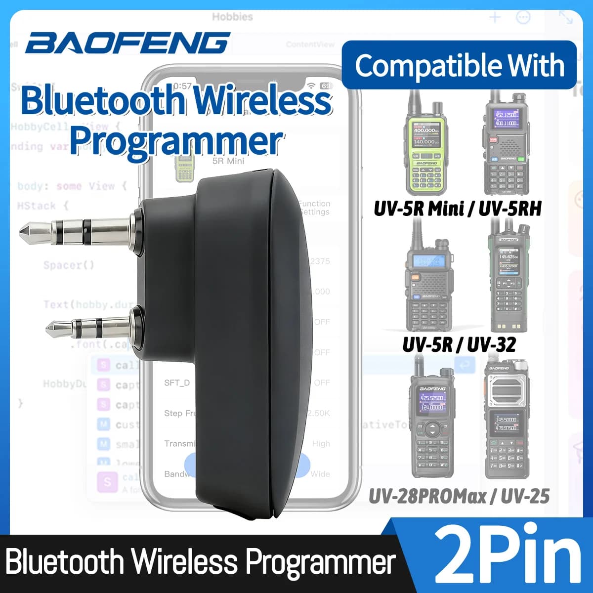 Programmatore Bluetooth Wireless Baofeng con App per Smartphone per Walkie Talkie Baofeng UV-5RH UV-5R Mini BF-888S UV-32