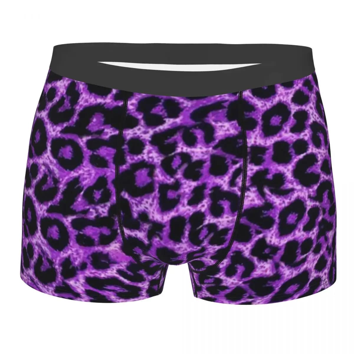 Fantastici boxer viola con stampa leopardata, pantaloncini intimi da uomo, slip traspiranti con motivo a pelle animale, biancheria intima