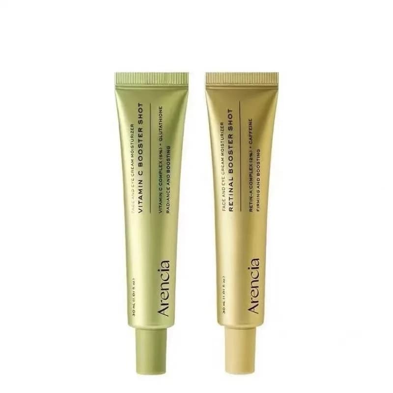 Crema Viso e Contorno Occhi Arencia Retinal & Vitamina C Booster Shot, ricca di caffeina stabile, migliora la texture della pelle, riduce le linee sottili e i pori.