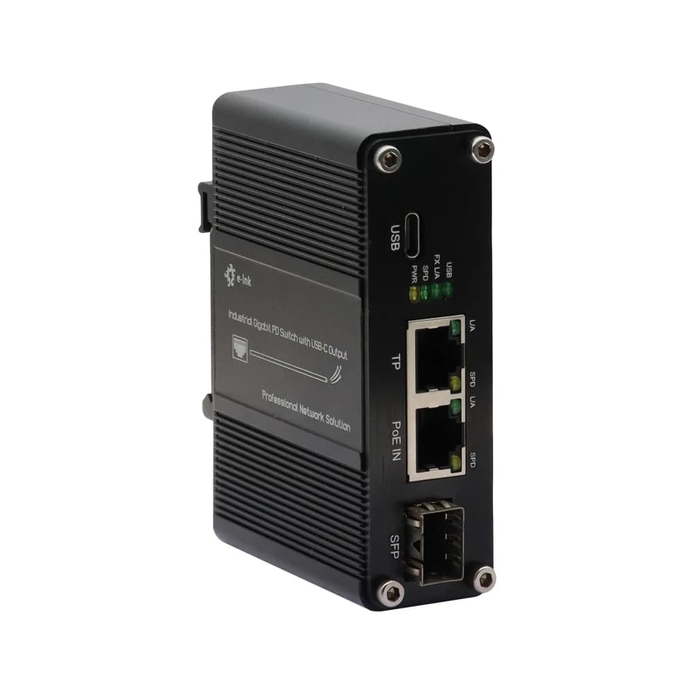 Mini switch PD Gigabit Ethernet industriale con uscita USB Type-C per la rete e telefoni di ricarica PD da 60 W, laptop, tablet