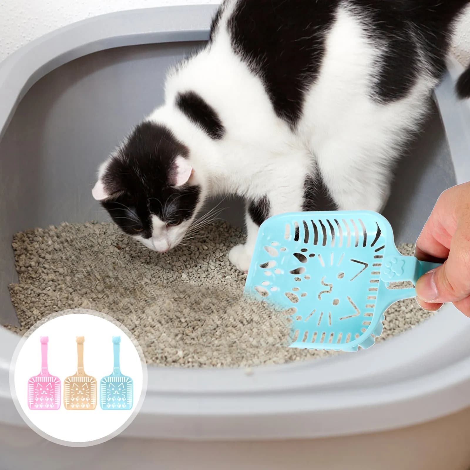 Set di 6 Pale per Lettiera per Gatti in Plastica Resistente con Bocca Larga e Manico Ergonomico per Pulizia Rapida ed Efficiente