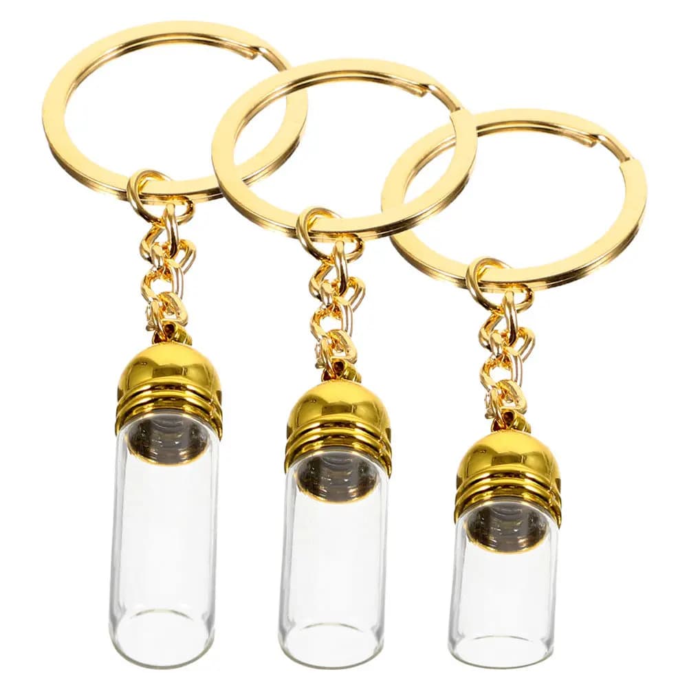 Set di 3 Portachiavi con Bottiglietta in Vetro, Mini Flacone Ricaricabile per Profumo da Viaggio, Ciondolo per Oli Essenziali, Piccola Fiala con Anello Portachiavi
