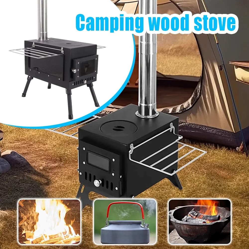 Stufa a legna da esterno portatile in acciaio inossidabile pieghevole, adatta per picnic, cucina da campeggio e barbecue